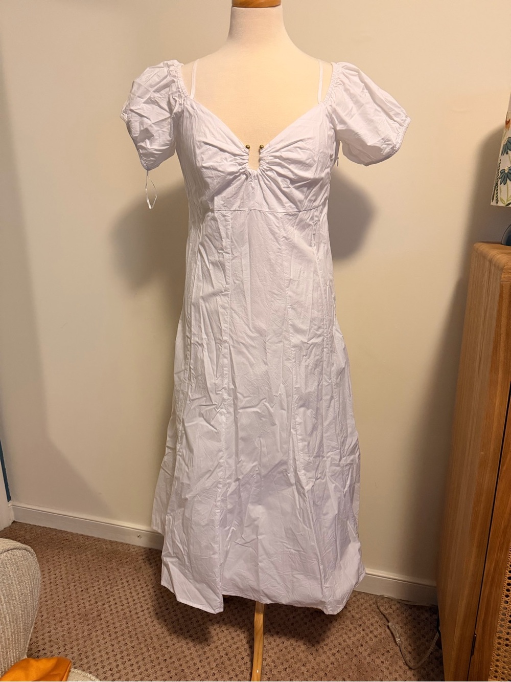 INC White Puff Sleeve Maxi Dress Size M Like New